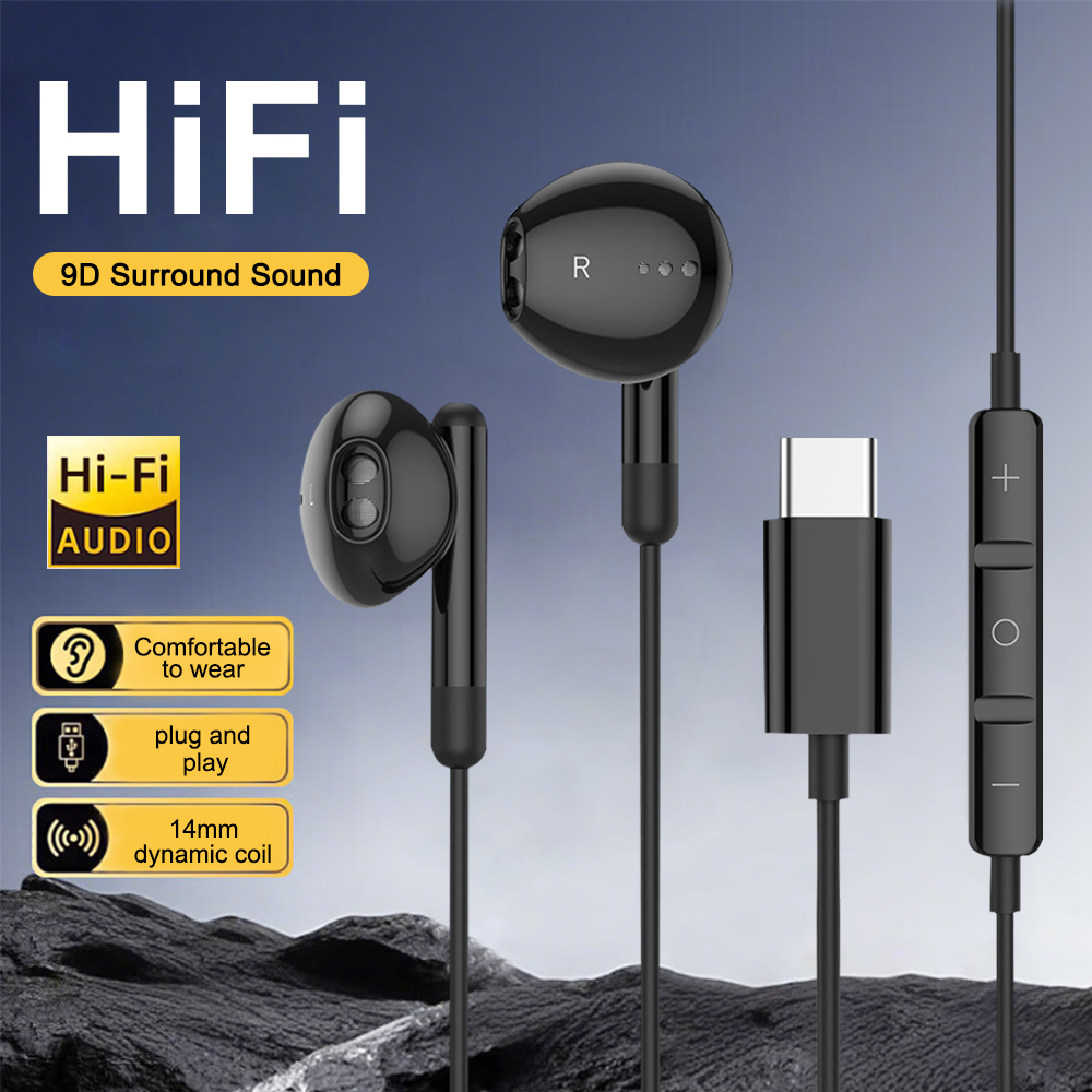 Type C Wired Earphones With Mic - USB C หูฟังแบบมีสายไฮไฟสเตอริโอหูฟังควบคุมระดับเสียง 3.5 มม.พร้อมชุดหูฟังไมโครโฟนสําหรับ Samsung